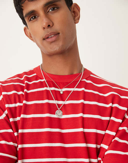 ASOS DESIGN Boxy Oversized T-shirt With Dropped Shoulder In Knitted Red And White Stripe
