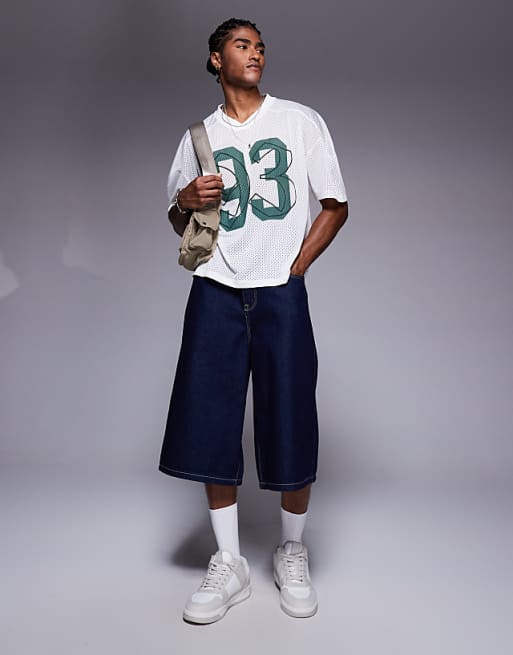 ASOS DESIGN Boxy Oversized T-shirt With Dropped Shoulder And V Neck With Sports Graphic In Ecru Airtex