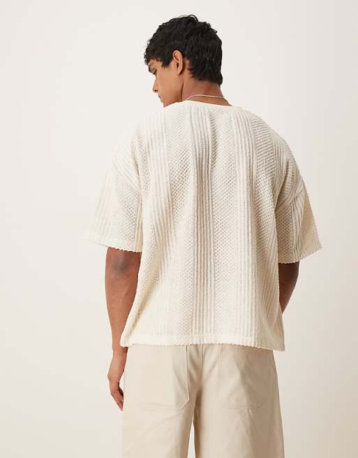 ASOS DESIGN Boxy Oversized T-shirt With Dropped Shoulder And V Neck In Cream Texture