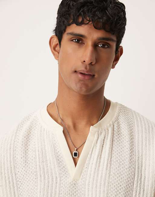 ASOS DESIGN Boxy Oversized T-shirt With Dropped Shoulder And V Neck In Cream Texture
