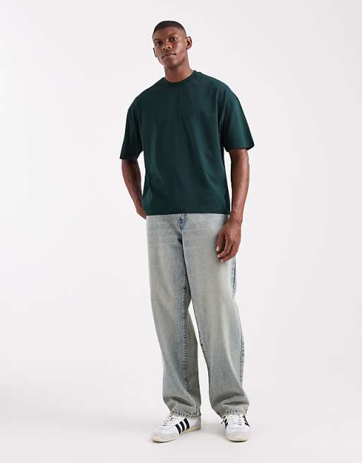 ASOS DESIGN Boxy Oversized T-shirt With Floral Back Print In Dark Green