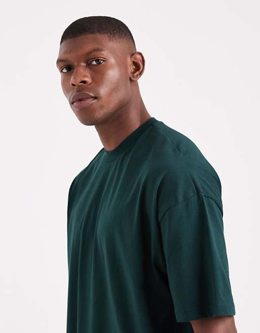 ASOS DESIGN Boxy Oversized T-shirt With Floral Back Print In Dark Green