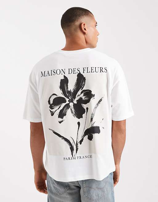 ASOS DESIGN boxy oversized t-shirt with floral graphic in white