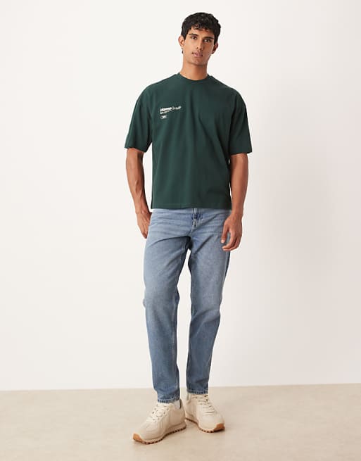 ASOS DESIGN Boxy Oversized T-shirt With Floral Graphic In Dark Green
