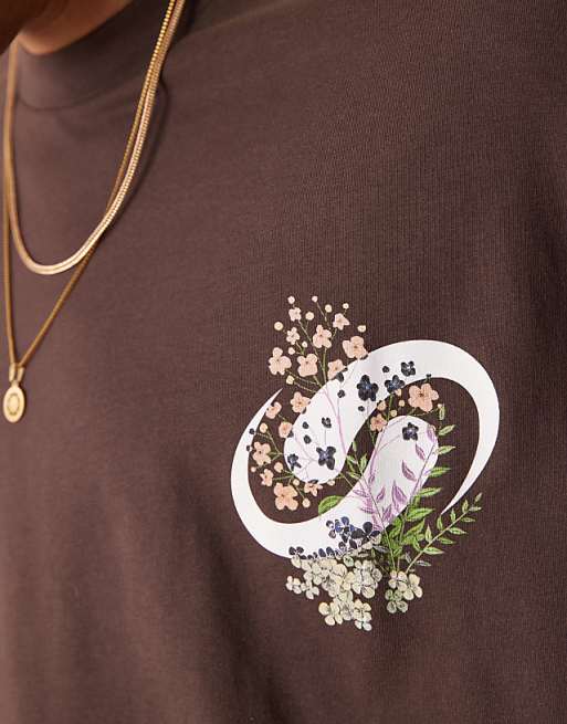 ASOS DESIGN Boxy Oversized T-shirt With Floral Graphic In Brown