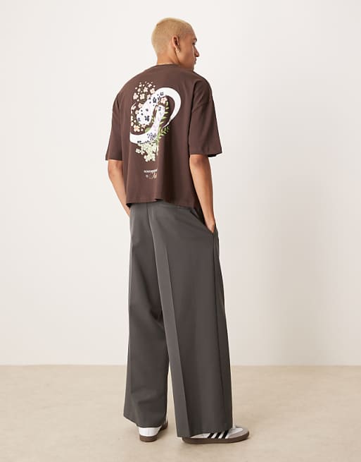 ASOS DESIGN Boxy Oversized T-shirt With Floral Graphic In Brown