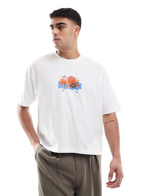 ASOS DESIGN Boxy Oversized T-shirt With Floral Graphic In White