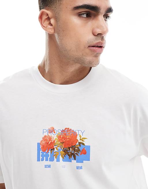 ASOS DESIGN Boxy Oversized T-shirt With Floral Graphic In White