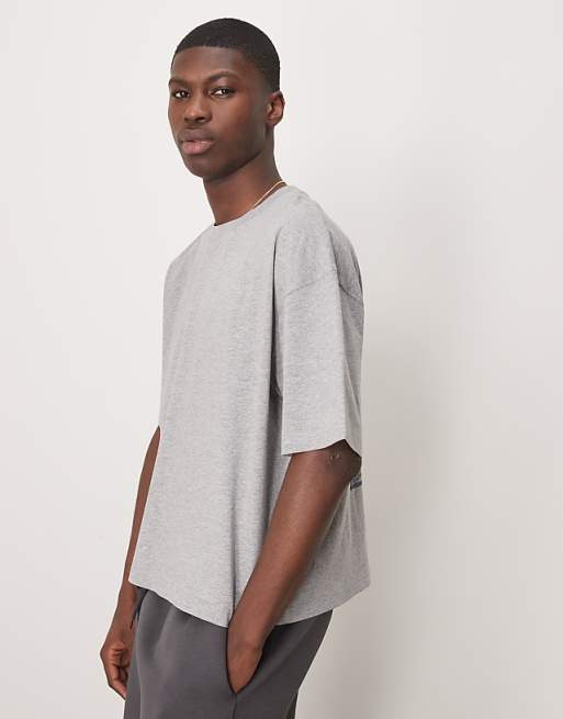 ASOS DESIGN Boxy Oversized T-shirt With Floral Graphic In Grey Marl