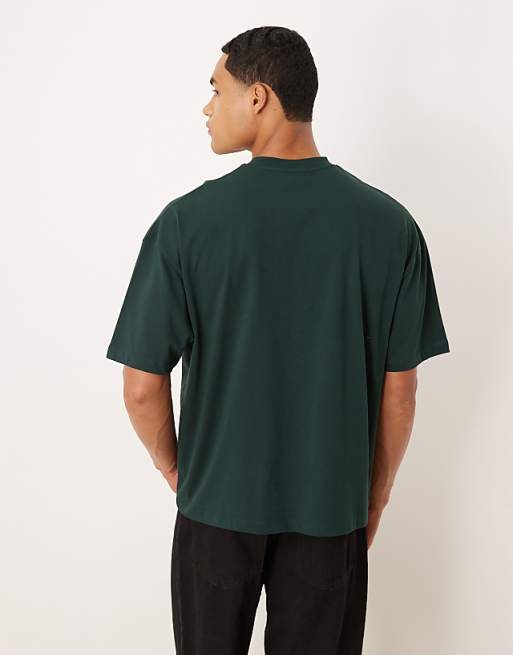 ASOS DESIGN Boxy Oversized T-shirt With Floral Graphic In Dark Green