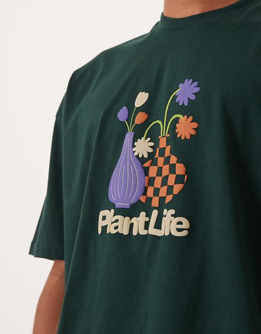 ASOS DESIGN Boxy Oversized T-shirt With Floral Puff Graphic In Dark Green