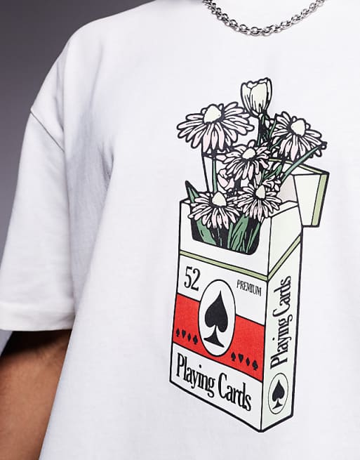 ASOS DESIGN Boxy Oversized T-shirt With Flower Graphic In Off White