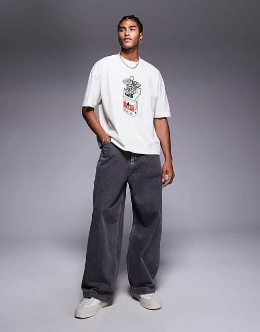 ASOS DESIGN Boxy Oversized T-shirt With Flower Graphic In Off White