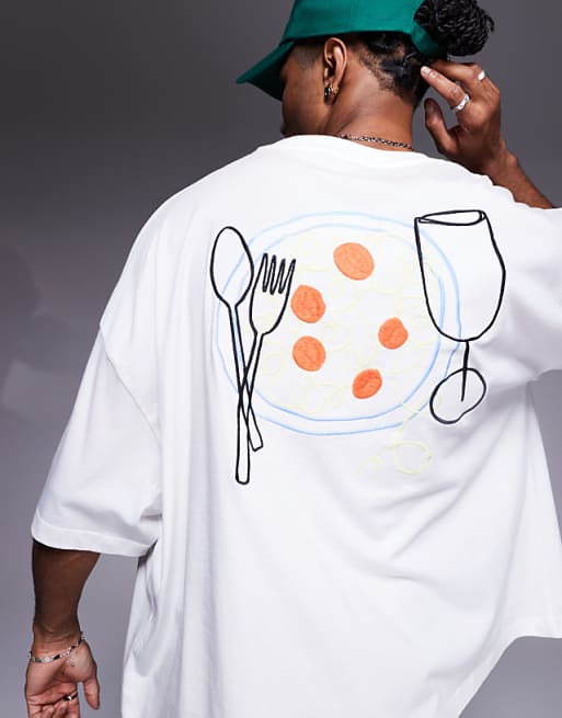 ASOS DESIGN Boxy Oversized T-shirt With Food Embroidery In White