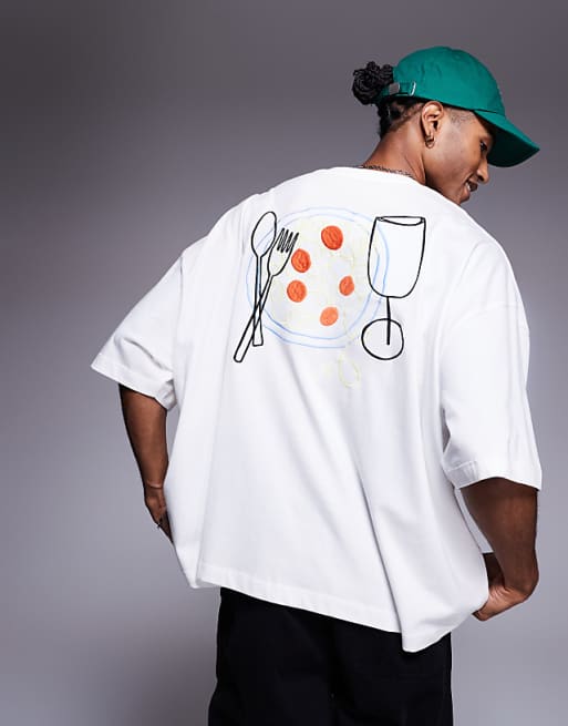ASOS DESIGN boxy oversized t-shirt with food embroidery in white