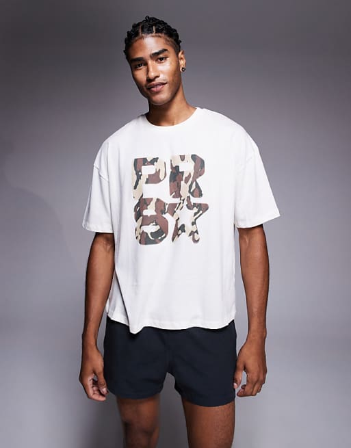 ASOS DESIGN boxy oversized t-shirt with front print in off white
