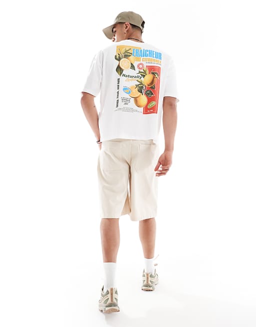 ASOS DESIGN Boxy Oversized T-shirt With Fruit Back Graphic In Off White