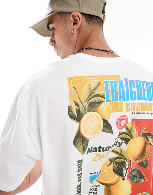 ASOS DESIGN Boxy Oversized T-shirt With Fruit Back Graphic In Off White