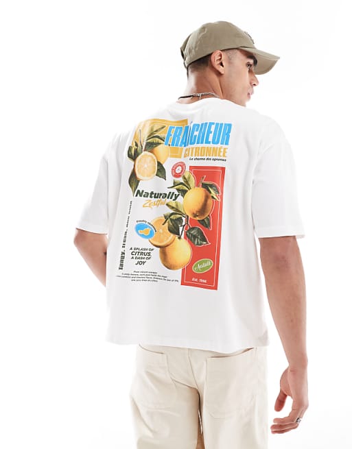 ASOS DESIGN boxy oversized t-shirt with fruit back graphic in off white