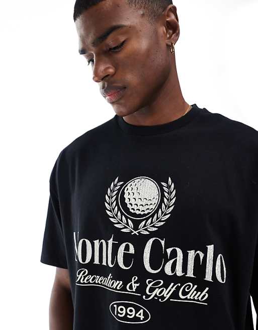 ASOS DESIGN Boxy Oversized T-shirt With Golf Front Print In Black