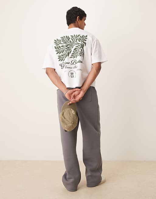 ASOS DESIGN boxy oversized t-shirt with leaf print in white