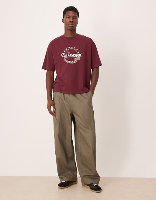 ASOS DESIGN Boxy Oversized T-shirt With New York Graphic In Burgundy