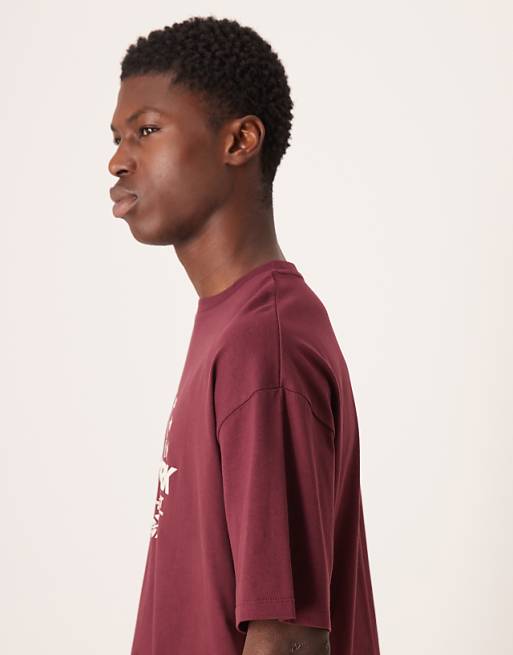 ASOS DESIGN Boxy Oversized T-shirt With New York Graphic In Burgundy