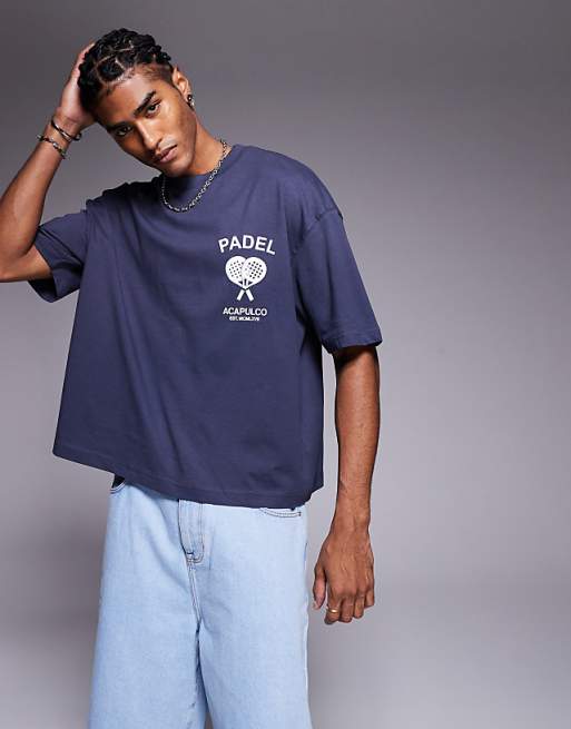 ASOS DESIGN Boxy Oversized T-shirt With Padel Graphic In Navy