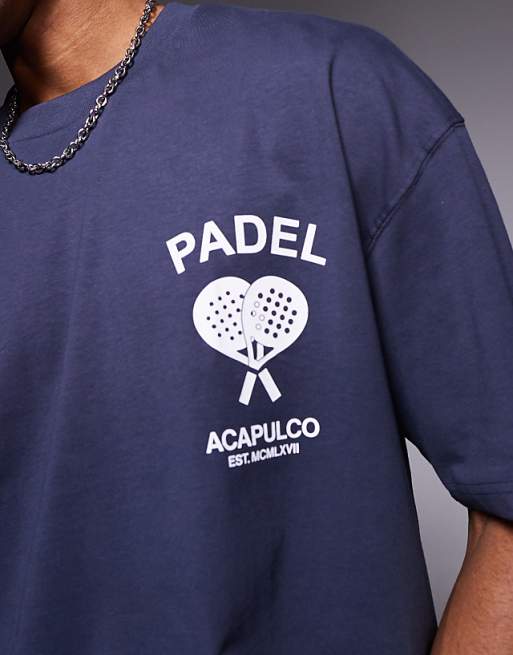 ASOS DESIGN Boxy Oversized T-shirt With Padel Graphic In Navy