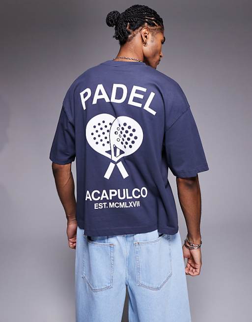 ASOS DESIGN boxy oversized t-shirt with padel graphic in navy