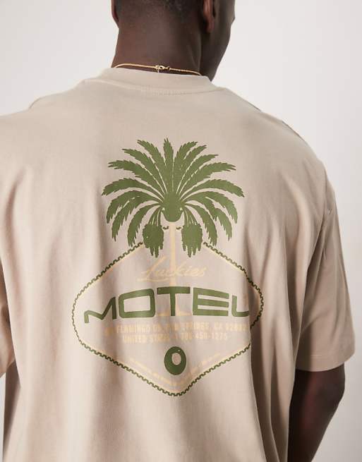 ASOS DESIGN Boxy Oversized T-shirt With Palm Graphic In Beige