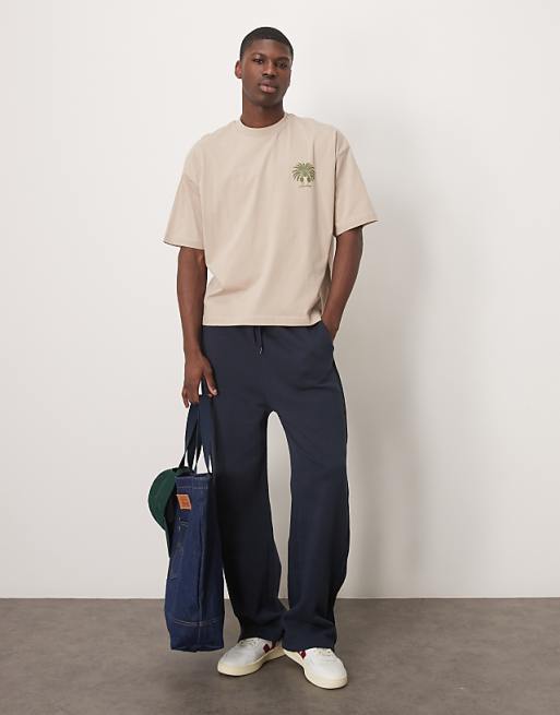 ASOS DESIGN Boxy Oversized T-shirt With Palm Graphic In Beige