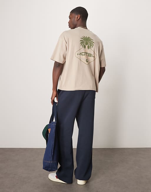 ASOS DESIGN boxy oversized t-shirt with palm graphic in beige