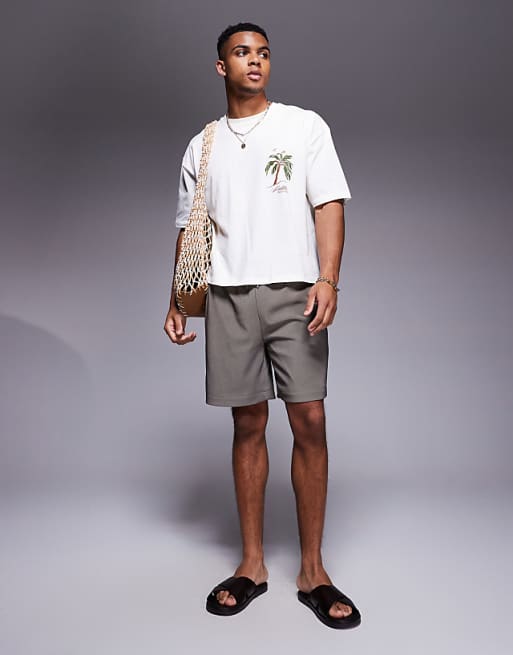 ASOS DESIGN Boxy Oversized T-shirt With Palm Tree Graphic In Off White