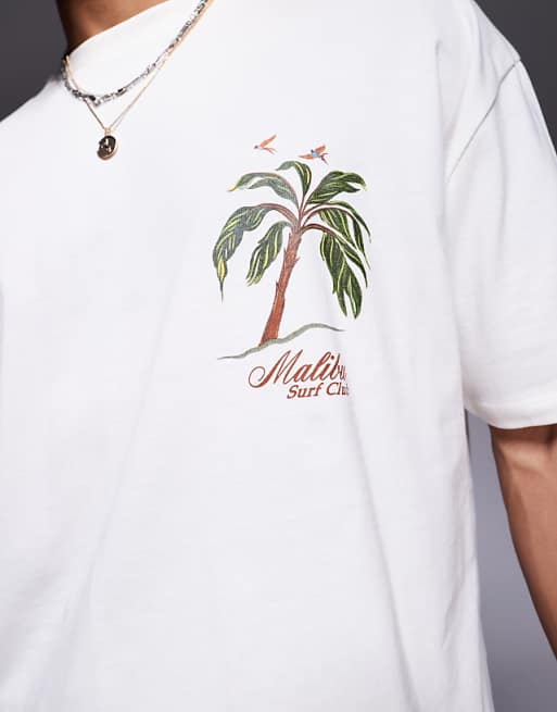 ASOS DESIGN Boxy Oversized T-shirt With Palm Tree Graphic In Off White