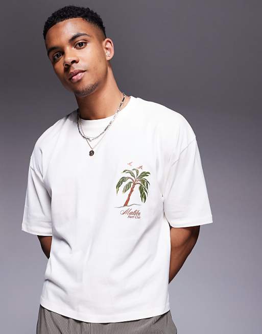 ASOS DESIGN boxy oversized t-shirt with palm tree graphic in off white