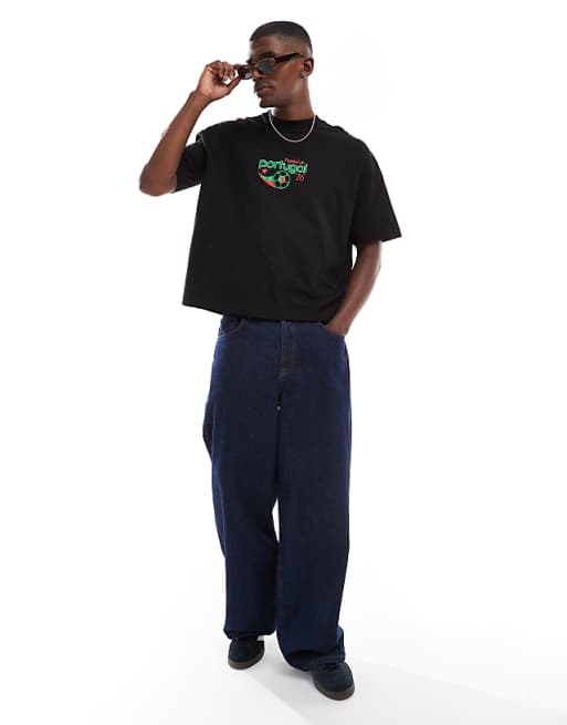 ASOS DESIGN Boxy Oversized T-shirt With Portugal Sports Graphic In Black