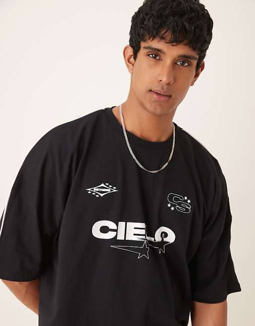 ASOS DESIGN boxy oversized t-shirt with print in black