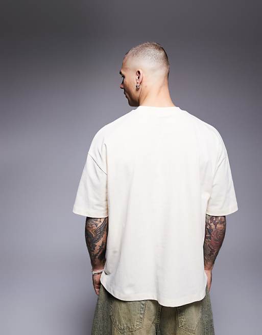 ASOS DESIGN Boxy Oversized T-shirt With Puff Text Graphic In Buttermilk