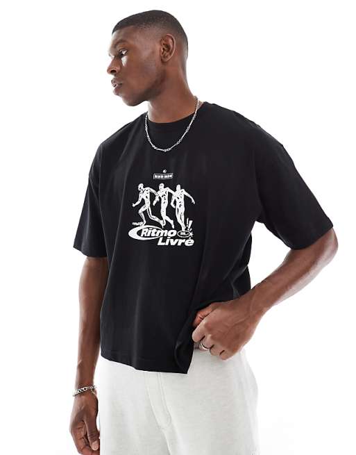ASOS DESIGN boxy oversized t-shirt with running graphic in black