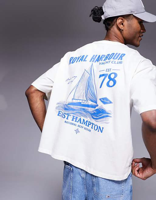 ASOS DESIGN boxy oversized t-shirt with sailing graphic in off white