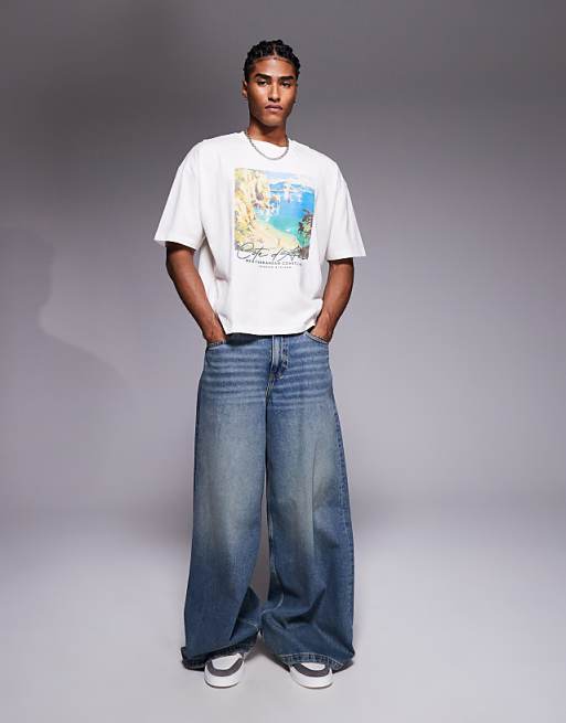 ASOS DESIGN Boxy Oversized T-shirt With Scenic Graphic In Off White