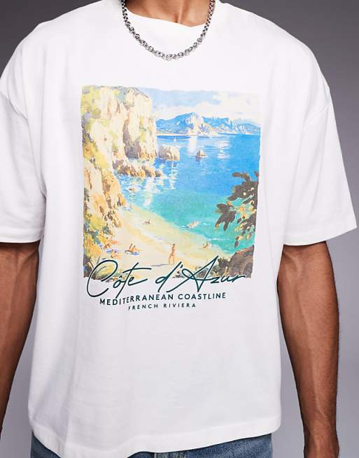 ASOS DESIGN Boxy Oversized T-shirt With Scenic Graphic In Off White