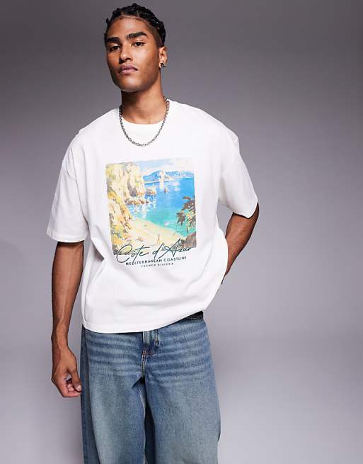 ASOS DESIGN boxy oversized t-shirt with scenic graphic in off white