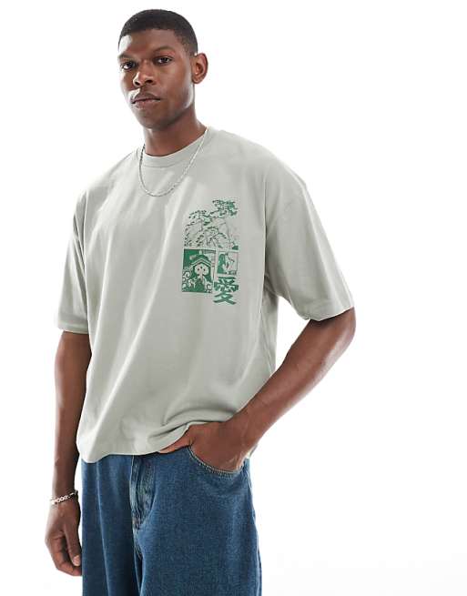 ASOS DESIGN Boxy Oversized T-shirt With Souvenir Graphic In Grey