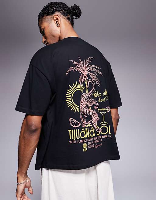 ASOS DESIGN boxy oversized t-shirt with souvenir graphic in black