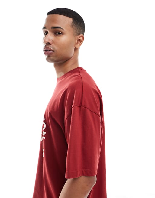 ASOS DESIGN Boxy Oversized T-shirt With Sport Graphic In Red