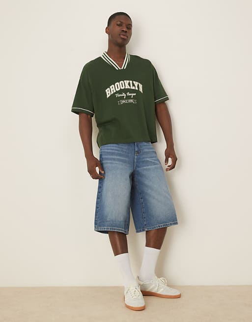 ASOS DESIGN Boxy Oversized T-shirt With Sport Graphic In Green