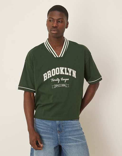 ASOS DESIGN boxy oversized t-shirt with sport graphic in green