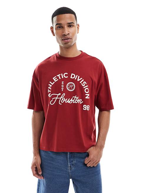 ASOS DESIGN boxy oversized t-shirt with sport graphic in red